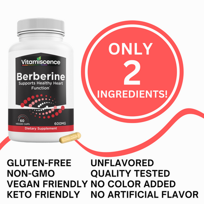 Vitamiscence Berberine, One Pack, 600mg, 60 Capsules, Supports Heart Function, Antioxidant, Support Immune System