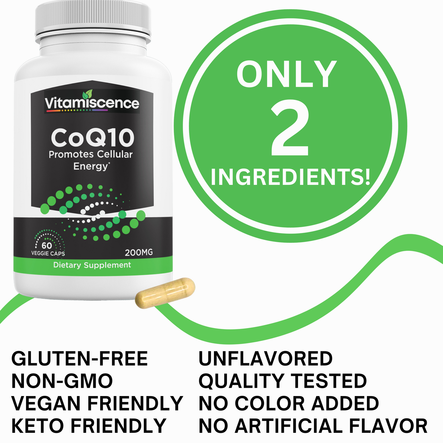 CoQ10, One Pack, 200mg, 60 Capsules Count. Promotes Cellular Energy, Antioxidant, Co q10 Supplements